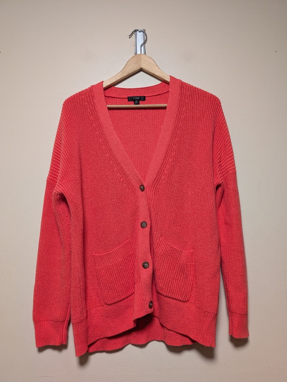 J.Crew Cotton Cashmere Cardigan XXL Coral Orange Oversized Sweater